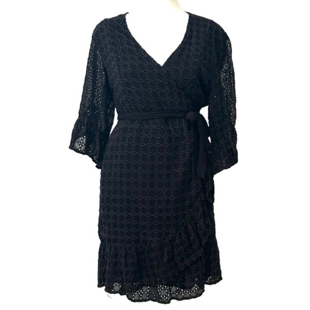 All Saints‎ Women's Marlow Ette Black Wrap Eyelet Minidress in Size 4